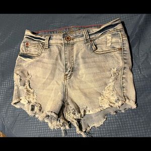 High rise distressed denim jean shorts